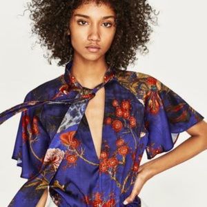 Zara Silky Bodysuit with Botanicals and Birds